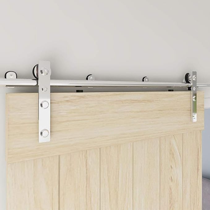 TSMST 6.6FT Sliding Barn Door Hardware Kit, Stainless Steel Heavy Duty Sturdy Barn Door Track for Double Wood Door, Slide Smoothly Quietly (L Style)