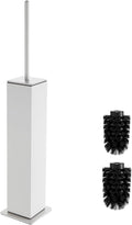Toilet Brush and Holder Floor Standing, White with 2 Replaceable Heads, Bathroom Toilet Brush, Freestanding Toilet Bowl Brush with Removable Liner and Splash Guard, Modern Square Design