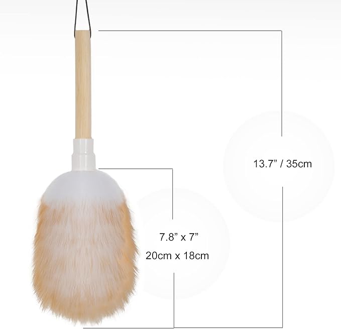 Feather Duster, Lambswool Duster for Cleaning Set of 2, Wooden Handle with Hanging Rope, Washable Reusable Small Hand Duster for Cleaning Wall Plant Desk, Blind Cleaner Duster Tool