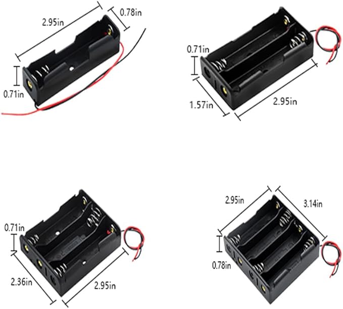 13PCS 18650 Battery Case Holder with Lead Wire Bundle, 1/2/3/4x 3.7V Series Circuit DIY Battery Storage Boxes, 1 Slots, 2 Slots, 3 Slots, 4 Slots in Parallel Black Plastic Batteries Case with Pin