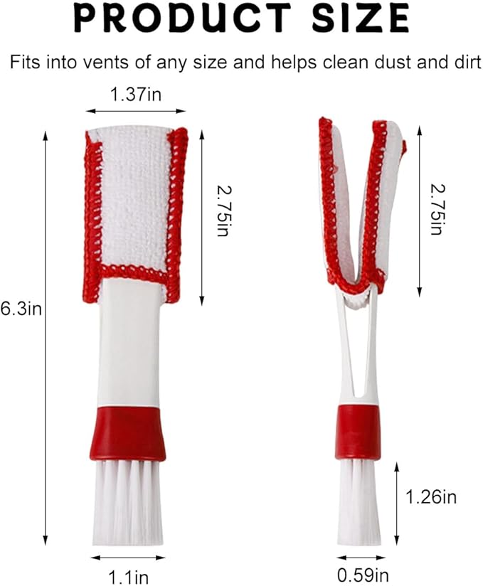2 PCS Mini Duster for Car Air Vent, Double Ended Automotive Air Vent Microfiber Duster & Brush, Dust Collector Cleaner for Keyboard Window Leaves Shutter, Car Accessories (Red & White)