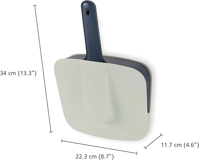 Joseph Joseph CleanStore Wall-Mounted Indoor Dustpan & Brush Set with Dust-Shield Compact Storage, Sweeping Floor Brush with Rubber Pan Edge and Soft Bristles