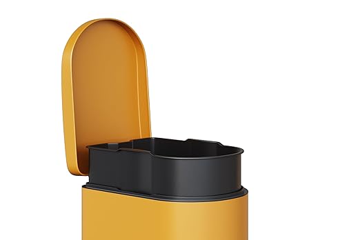 Garvee 2.6 gal / 10 L Metal Bathroom Trash Can with Lid, Slim Waterproof Garbage Can for Bedroom, Small Step-on Trash Bin with Inner Bucket, Rear Handle, Soft Close Lid, Yellow