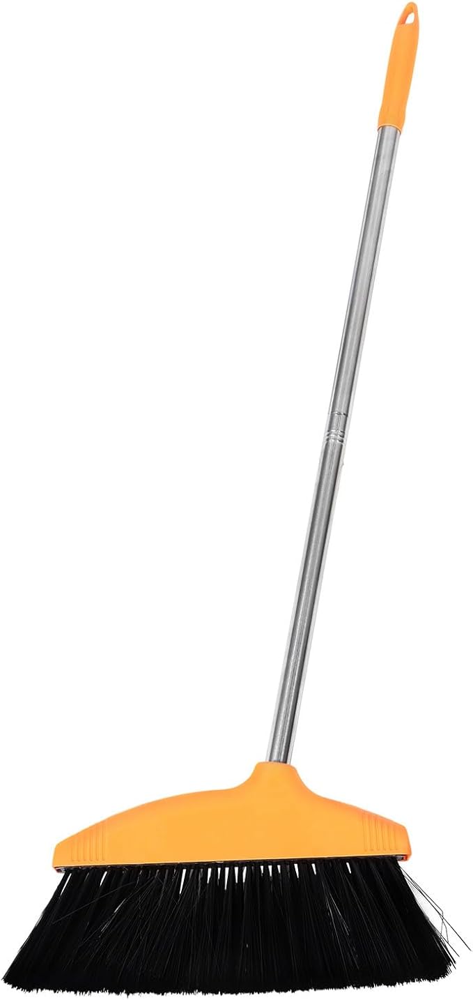 Housoutil Soft Bristle Broom with Dustpan Set, Stainless Steel Handle Floor Broom for Pet Hair and Hair Removal, Wide Angle Indoor Outdoor Sweeping Tool for Home Kitchen Office Cleaning