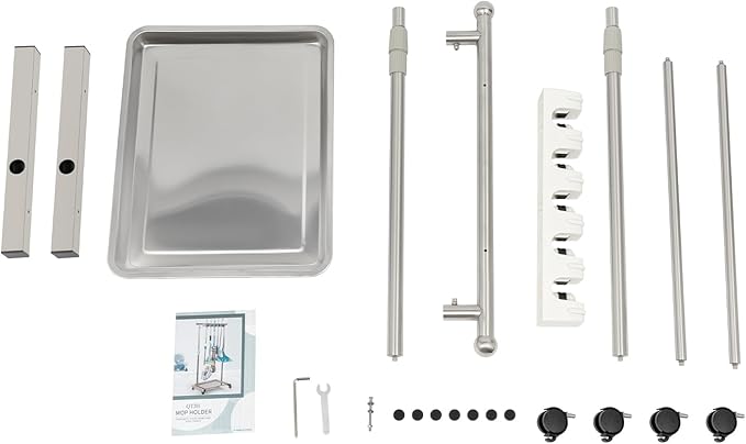 Wet Mops Rack Movable Broom Holder, Movable Closet Storage Cabinet Mop Rack with 5 Slots 6-Hook, Floor Standing Cleaning Tool Racks for Garden Garage Schools Hotels Hospitals Property Companies