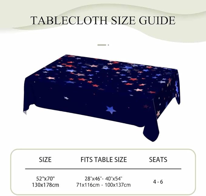 Blue White Red Stars Rectangular Tablecloth USA Flag Simple Style Dark Blue 52x70 Table Cloth for Wedding Party Banquet,Dining Kitchen Table Cover