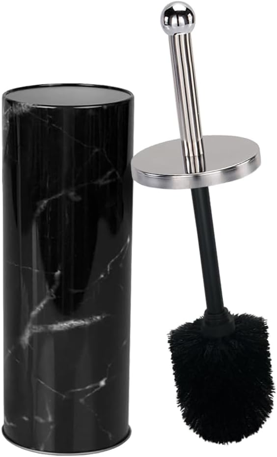 Zahari Home Marble Toilet Bowl Brush and Holder, Black, Metal