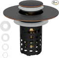 Universal Bathroom Sink Drain Strainer Hair Catcher 2PCS Upgraded with Removable Stainless Steel Filter Basket, 3 in 1 Pop Up Sink Stopper for 1.1''~2.36'' Sink Basin Hole, Oil Rubbed Bronze