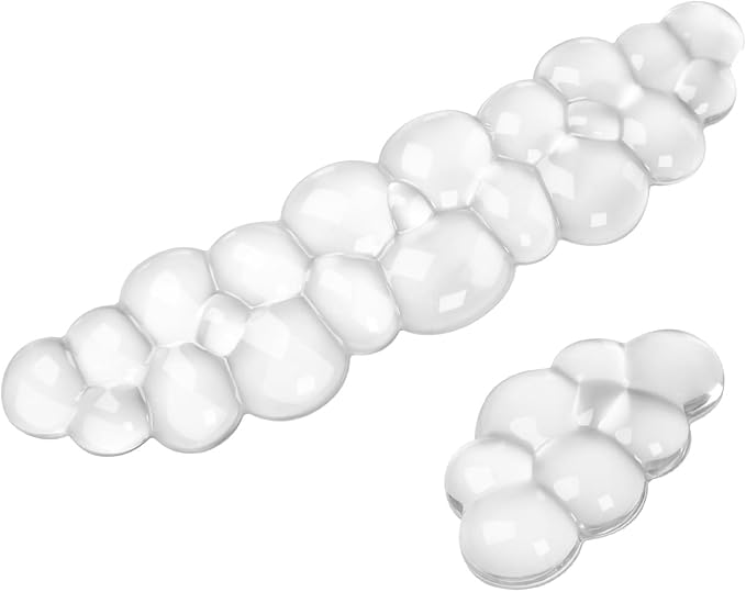 Gel Cloud Keyboard and Mouse Wrist Rest Set, Cute Ergonomic Wrist Support and Arm Support Keyboard Rest for Typing Pain Relief，Suitable for Office/Computer/Laptop/Gaming (Transparent White Set)