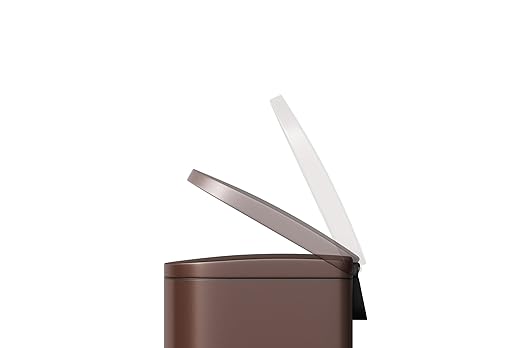 Garvee 2.6 gal / 10 L Metal Bathroom Trash Can with Lid, Slim Waterproof Garbage Can for Bedroom, Small Step-on Trash Bin with Inner Bucket, Rear Handle, Soft Close Lid, Brown