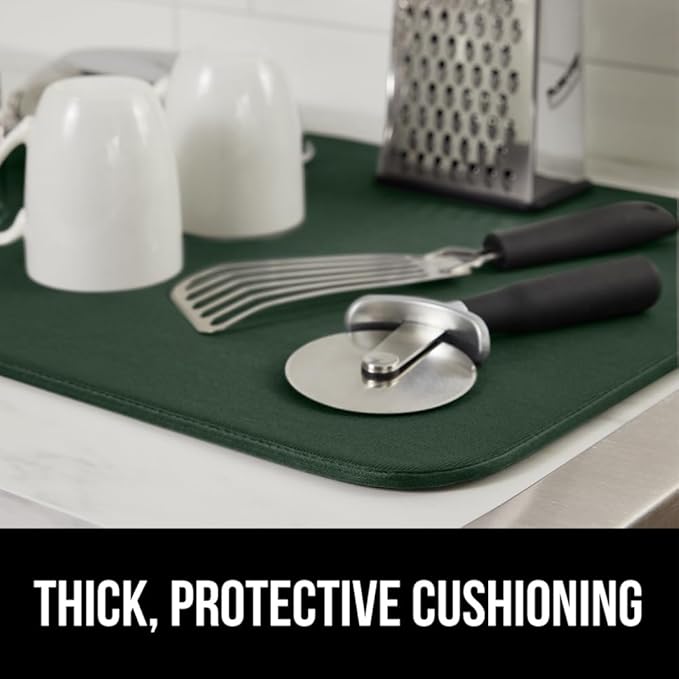GORILLA GRIP Ultra Water Absorbent Microfiber Dish Drying Mat, 18x24, Quick Dry Thick Mesh, Slip Resistant Pad for Sink Dishes Under Rack, Kitchen Counter Accessories, Machine Wash, 2 PK Hunter Green