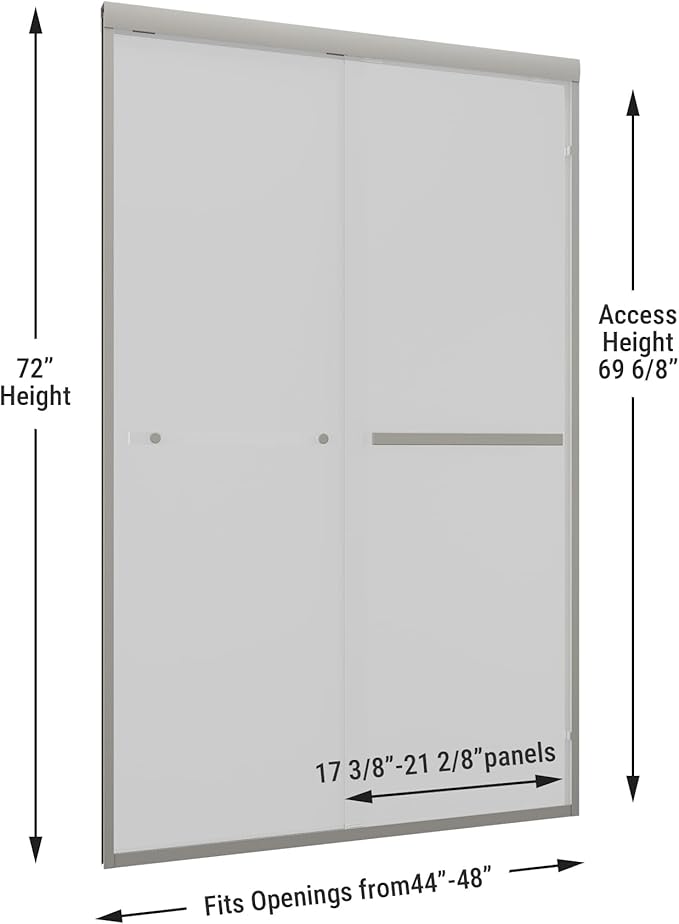 Shower Door 44-48" W * 72" H, Brushed Nickel Double Sliding Shower Door with 1/4"(6mm) Tempered Glass, Shower Glass Door Easy to Clean