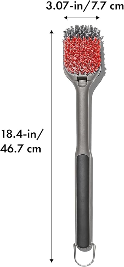 OXO Good Grips Nylon Grill Brush for Cleaning Cold Grill Grates with 2 Replacement Head, Red