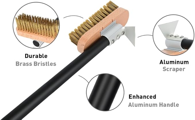 Pizza Oven Brush with Scraper, Brass Bristles Grill Brush with 33 or 47 Inch Long Handle, Pizza Oven Accessories