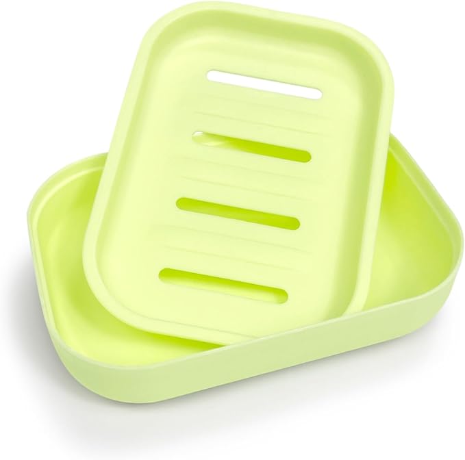 Double Layer Draining Soap Dish, Plastic Dishwashing Sponge Soap Holder for Kitchen, Bathroom, and Washstand (Light Green)