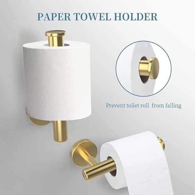 Towel Ring Set 3 Pieces Bathroom Kit Accessories Restroom Towel Holder Toilet Paper Holder and Hook Set Stainless Steel Bathroom Hardware (Brushed Gold)