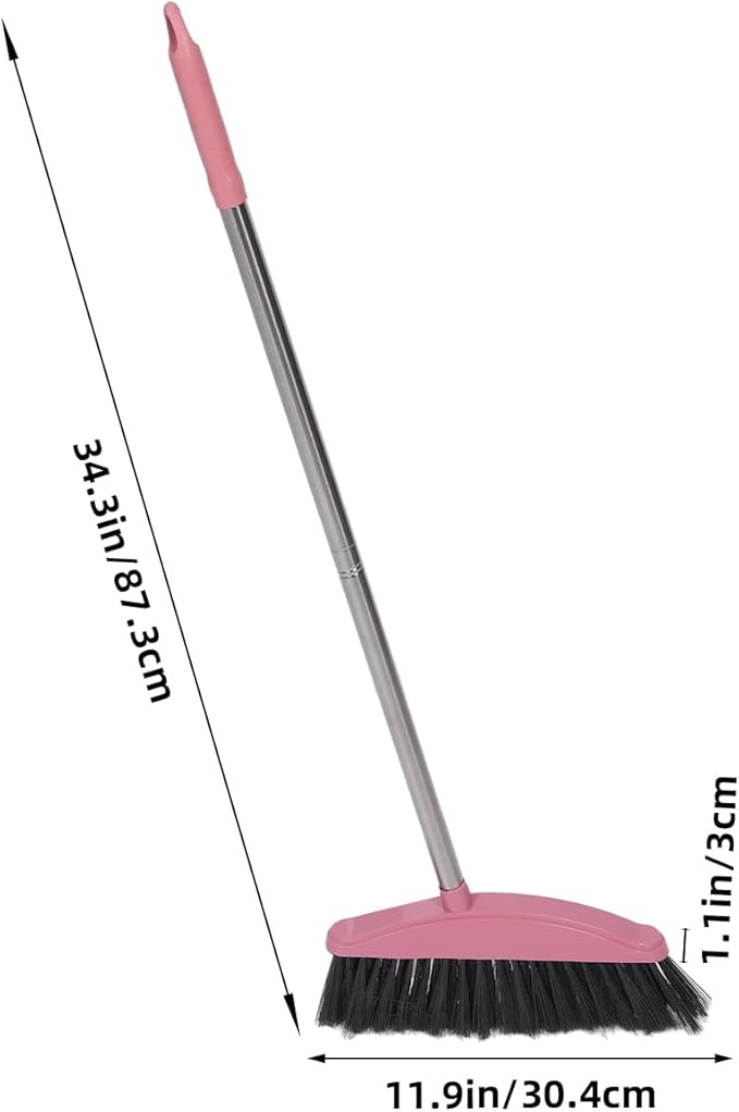 Luxshiny Indoor Broom, Stainless Steel Angle Broom with Long Handle Soft Floor Sweeping Brooms Home Cleaning Tool for Kitchen Bathroom Pet Pink