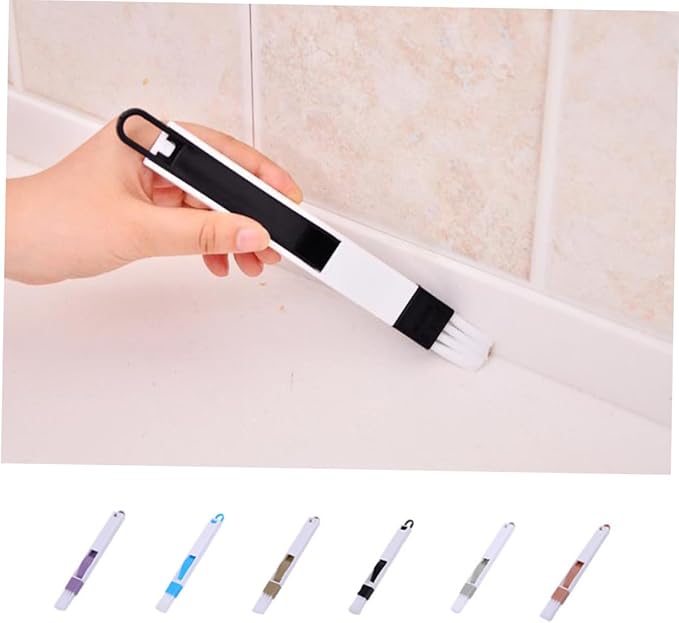 FRCOLOR 3pc Detachable Window Door Track Brush Cleaning Tool with Dustpan Multipurpose Keyboard Cleaner for Grooves and Corners Black