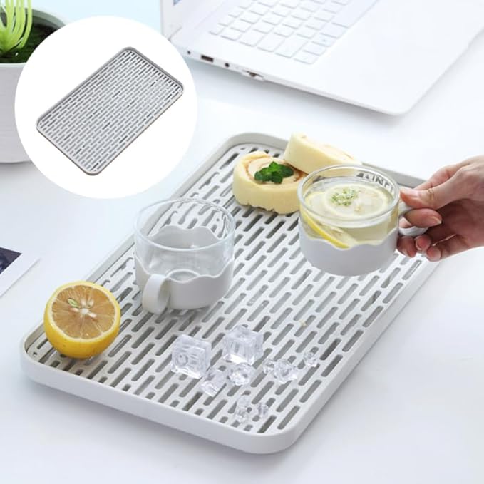 Bottle Drying Rack with Dual Layer Drain Tray 12.20X6.88X0.98In Kitchen Countertop Organizer for Cups Bottles Utensils Efficient Water Drainage