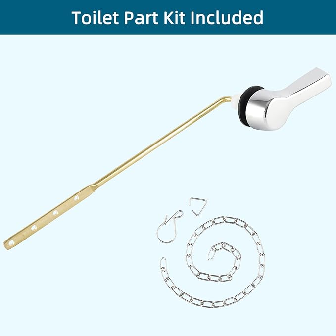 Hygie Rinse Metal Toilet Handle Lever Flush Replacement, Universal Front Mount Toilet Handle Compatible with TOTO/Glacier Bay/Gerber, with Stainless Steel Flapper Chains, Toilet Repair Kit, Chrome