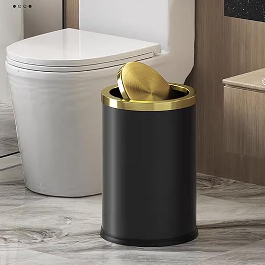 9L/2.4GAL Black Bathroom Trash Can,Gold Small Trash Can with Lid,Garbage cans for Bathroom, Hotel,Office,Lundry,Powder Room (ＢＬＡＣＫ)
