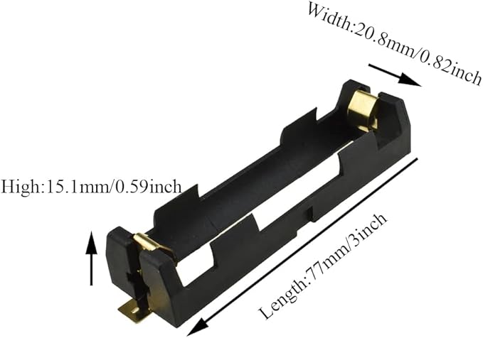 HAHIYO 18650 1 Slot Battery Holder Clip Storage Case Copper Good Contacts 3.7V DIY Charging Power Not Leak Secure Snug Hold Wide Tab Easy Solder Remove for Circuit PCB SMT Parallel Pin 2PCS
