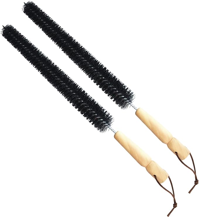 2pcs Radiator Brush, 40cm Long Reach Radiators Duster with Wooden Handle, Flexible Refrigerator Coil Brush Radiators Cleaner with Hanging Hook for Dryer Lint Vent Cleaning