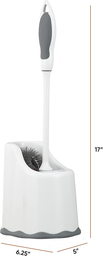 Superio Toilet Brush with Holder Grey, Comfort Grip, Matching Caddy, Clean Bathroom, Heavy Duty (Toilet Brush 2-Pack)