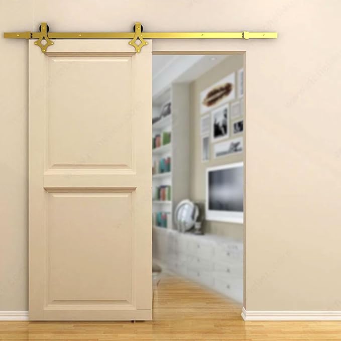 Rio Salto Gold Barn Door Hardware Kit 72" Adjustable Length 6FT Track, Diamond Shaped Rollers, Sliding Door Modern for Closet Bathroom Office Brushed Gold (6ft Diamond Shape)