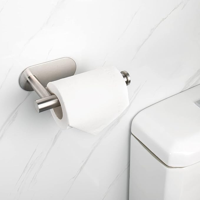 NearMoon Toilet Paper Holder Self Adhesive, Premium Thicken SUS304 Stainless Steel Rustproof Adhesive Toilet Roll Holder no Drilling for Bathroom, Kitchen, Washroom (2 Pack, Brushed Nickel)