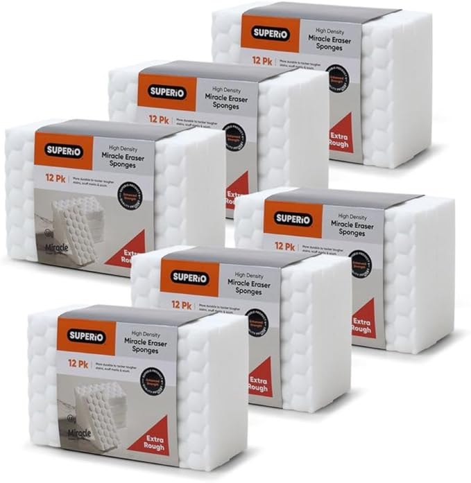 Superio High-Density Miracle Eraser Sponges - 72 Count - Powerful, Long-Lasting Scrubbers for Stubborn Dirt