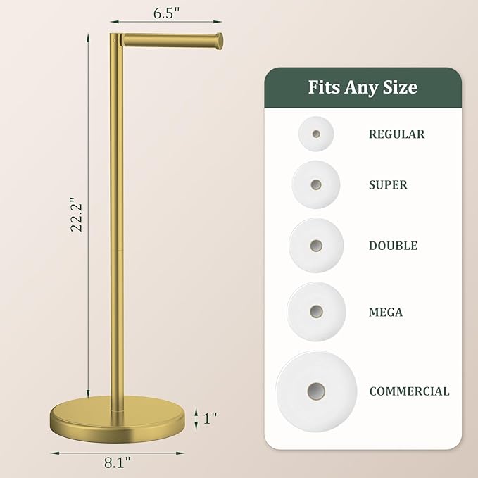 Brushed Gold Toilet Paper Holder Stand, Freestanding Toilet Paper Holder for Bathroom, 304 Stainless Steel Rustproof Tissue Roll Holder Storage for 4 Rolls(Fits All Rolls)