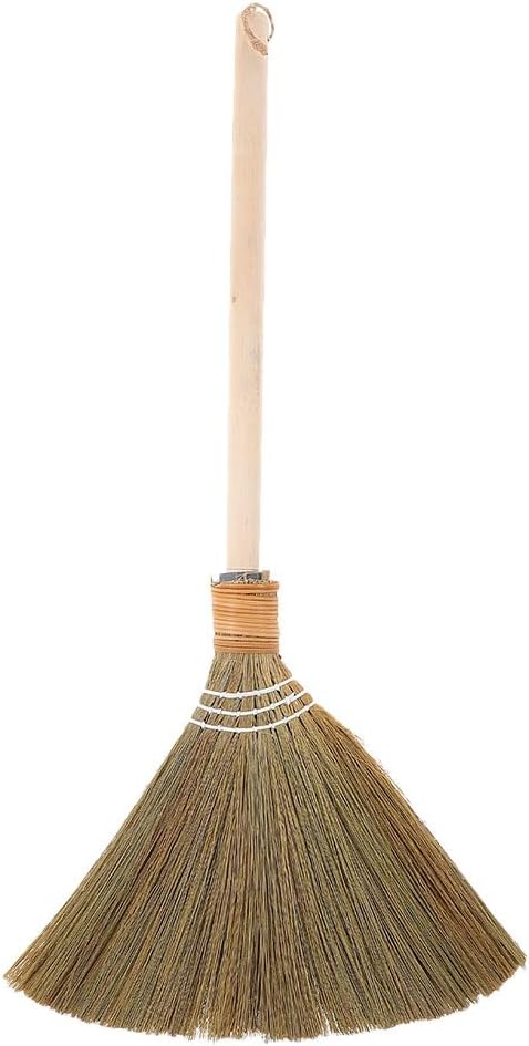 Natural Corn Whisk Broom with Detachable Handle 26.37In Lightweight Soft Bristle Sweeper for Indoor Outdoor Floor Cleaning Garage Garden