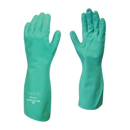SHOWA 730 Nitrile Chemical Resistant Safety Glove with Cotton Flocked Liner, Food Safe, 15 Mil Thick, 13" Length, Large (1 Pair)