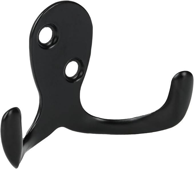 Aynoo 10 Pack Coat Hooks, Metal Wall Hooks Hardware, Heavy Duty Double Prong Wall Mounted,Black