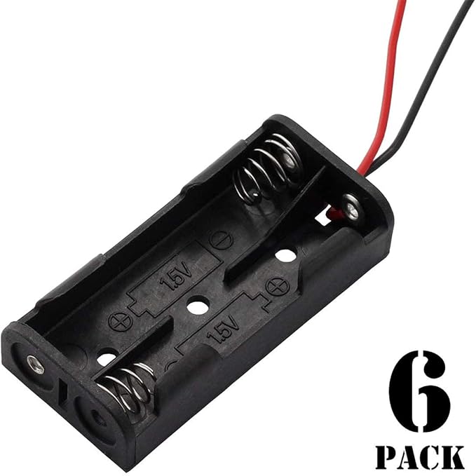 6 Pieces 2 Slots x 1.5V AAA Battery Case Holder Battery Spring Clip Storage Box with 6 inches Wire Leads