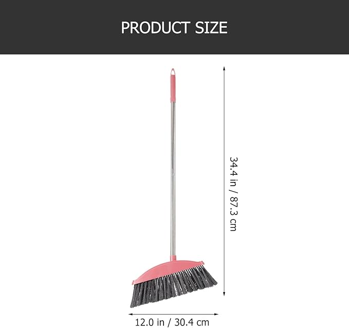 Ciieeo Heavy-Duty Broom, Stainless Steel Broom with Long Handle Floor Sweeping Brooms Wide Angle Outdoor Brooms for Shower Cleaning Patio Kitchen Grout Pink