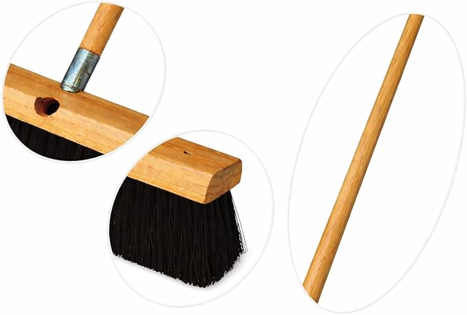 Bon Floor Broom 18 in. with 3 in. Black Horsehair Bristles and 5 ft. Wood Handle for Dry Sweeping Smooth Floors