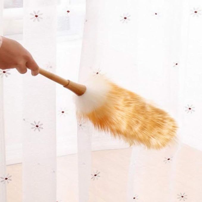 Quality Lambswool Duster | Static - Deterrent Particle Collector for Home/Office/Car | Soft Wool Maintenance Tool for Electronics & Delicate Finishes | Handcrafted Wood Handle