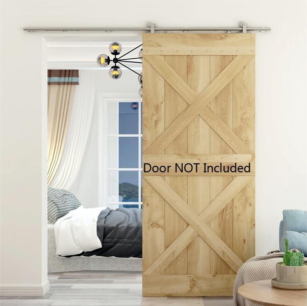 DIYHD 8FT Integrated Soft Close Sliding Hardware Brushed Stainless Steel Top Mount Studio Barn Door Style Track Kit