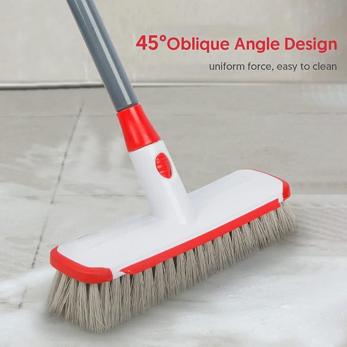 Floor Scrubber with Long Handle, 2 in 1 Scrubbing Brush Stiff Bristle Shower Cleaning Brush for Bathroom, Kitchen, Tub, Carpet, Grout, Tile(White)