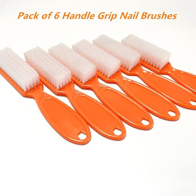 6Pcs Nail Brush for Cleaning Fingernails, Handle Grip Cleaning Brush for Nail and Toenail, Nail Dust Brush Manicure Pedicure Tools Scrubbing Brush Women Men Home Salon(Orange)