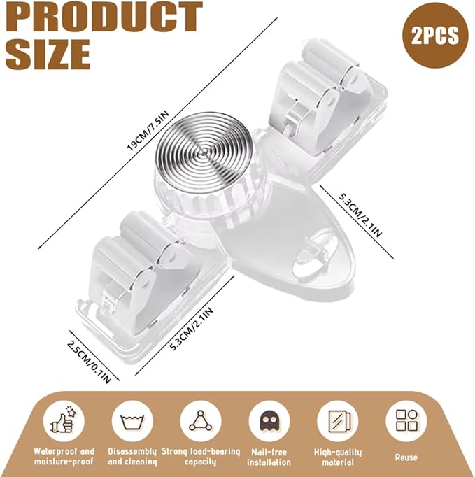 Broom and Mop Holder Wall Mount 2PCS Suction Cup Organizer with Retractable Rack No Drill Bathroom Storage Transparent Clear