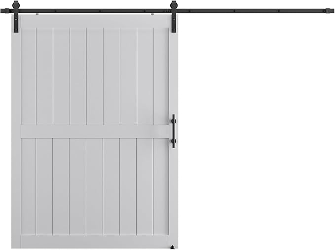 60''x 84'' Sliding Barn Door with 10 Ft Barn Door Hardware Kit& Handle& Floor Guides,Pre-Drilled Holes Easy Assembly - Include Installation Manual, Water-Proof PVC Surface, H-Frame, White