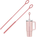 Silicone Straw Cleaner Brush, 2Pcs Reusable Straw Brush Extra Long for Cleaning Tumbler with Handle and Glass Metal Smoothie Straws, Non-slip Handle Soft and Bendable, 6mm+9mm, Pink