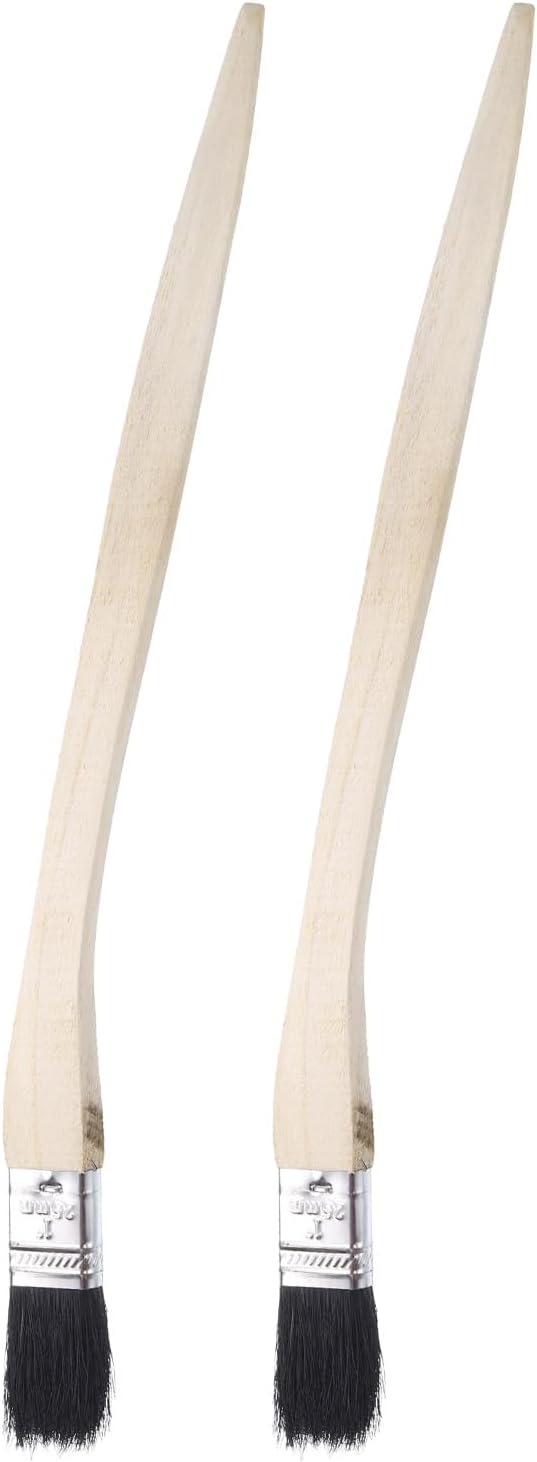 uxcell 2pcs Bent Radiator Paint Brush 1" Width Curved Wall Paint Soft Bristle Brushes with Long Wood Handle for Painting DIY Wall Treatment