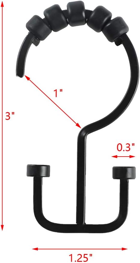 Utopia Alley HK1BK Deco Flat Double Roller Shower Curtain Hooks; Black