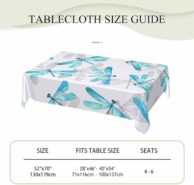 Dragonfly Tablecloths for Rectangle Tables Blue Watercolor Beautiful Dragonfly 52x70 Table Cloth for Wedding Party Banquet,Dining Kitchen Table Cover