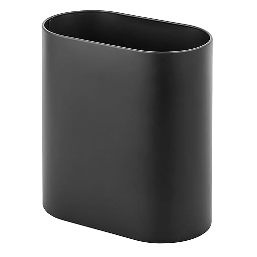 mDesign Slim Pill-Shaped Metal 1.98 Gallon/7 Liter Recycle Trash Can Wastebasket, Garbage Container Bin - Bathroom, Kitchen, Bedroom, Office - Durable Stainless Steel, Mirri Collection, Black