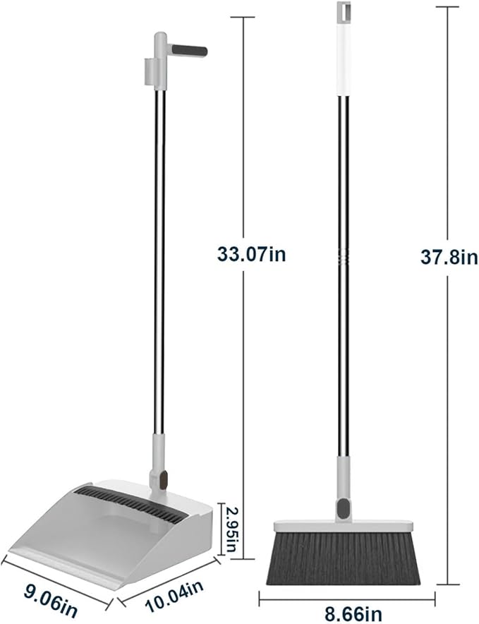 37.8in Broom and Dustpan Set Foldable Hand Broom for Home & Kitchen with Scraping Teeth and Scraper, 1 Wiper Buckle Type Outdoor Broom Household Cleaning Tool Apartment Essentials Cute Stuff (White)